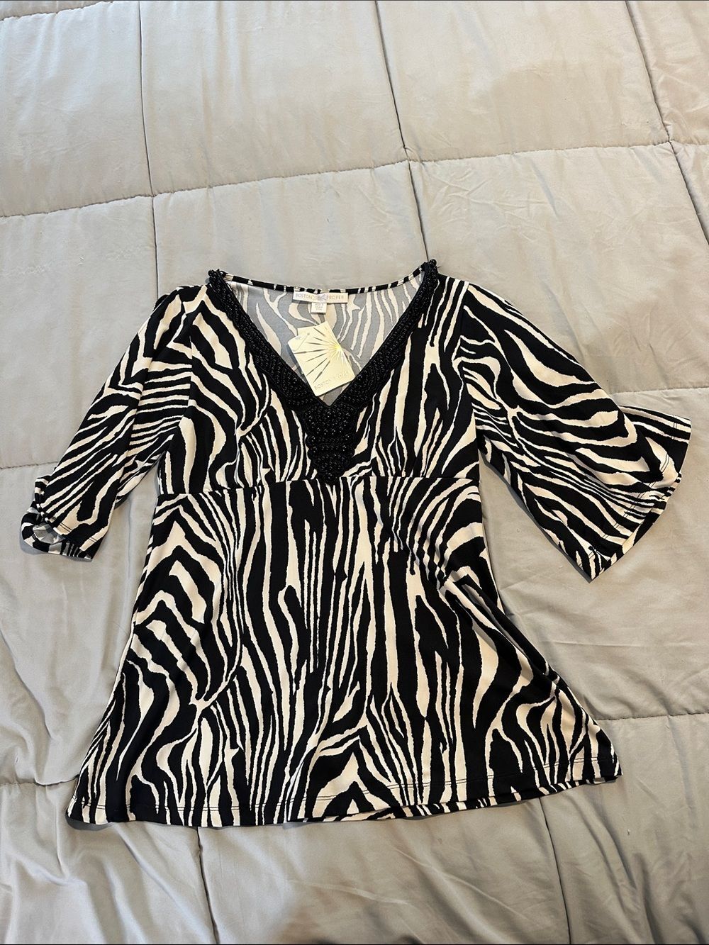 Boston Proper Black & White Zebra-Print V-Neck Tunic